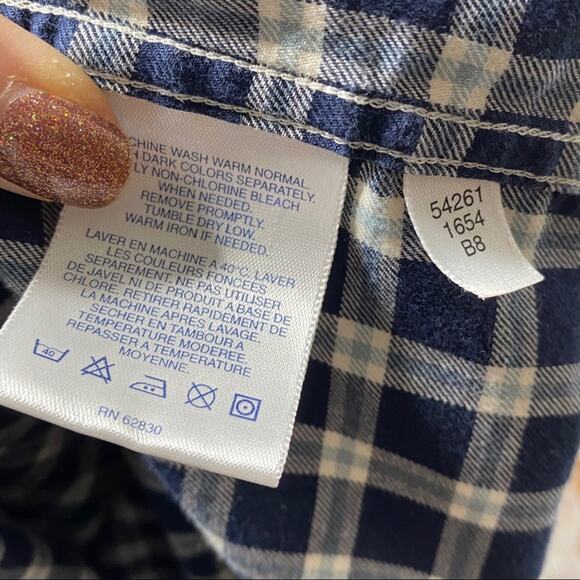 LANDS' END navy & white plaid button down shirt | Women's Size Small - Picture 8 of 8